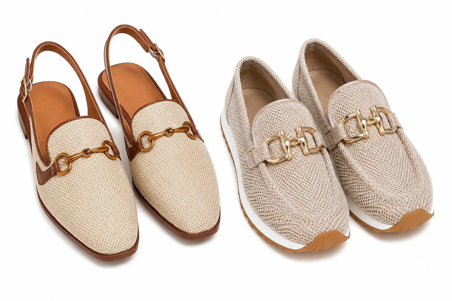 2 Pair Bundle: Beige Loafer Sandals + Beige Loafer Sneakers