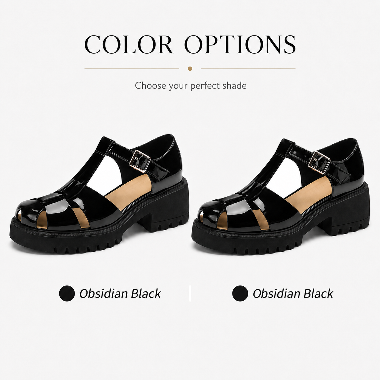 Women’s Arch-Support Chunky Platform Mary Jane Fisherman Sandals, Glossy Patent Leather T-Strap Caged Shoes with Posture-Lifting Fit, Foot-Friendly Comfort, Adjustable Buckle & 2–3cm Slimmer-Looking Lug Sole