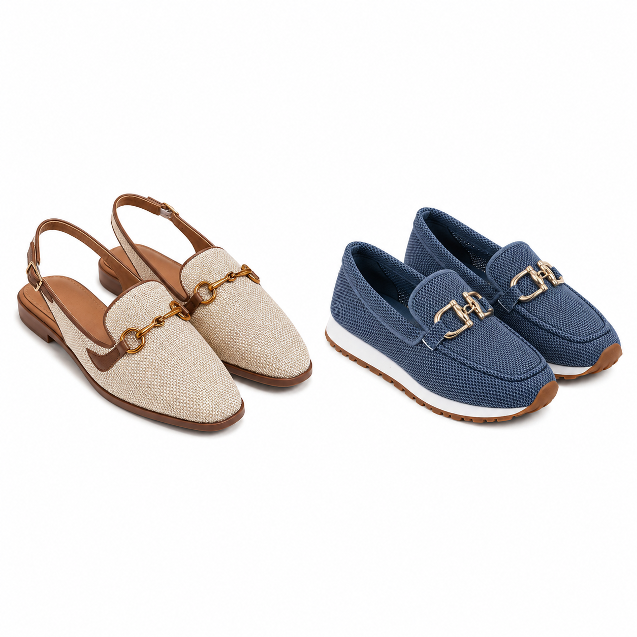 2 Pair Bundle: Beige Loafer Sandals + Navy Loafer Sneakers